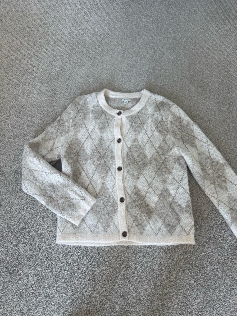 J.Crew Wool-Blend Argyle Crewneck Cardigan - Cream